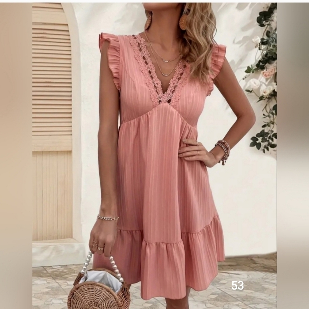 Private Label Dusty Rose Lace-Trim Tiered Midi Dress